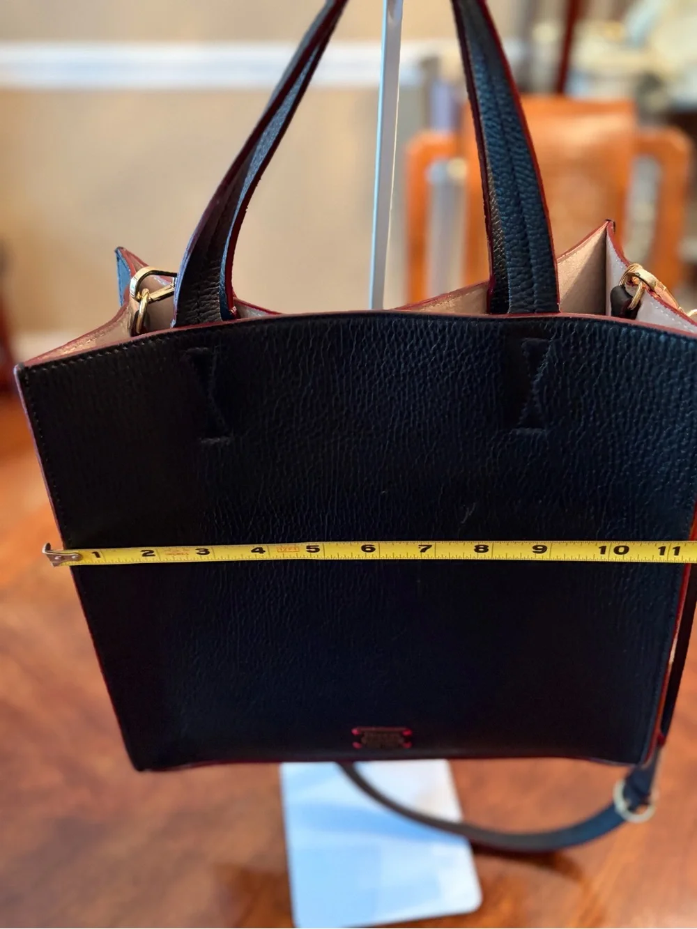 Beautiful Frances Valentine Black Pebbled Leather Tote with Red Trim - Exc Cond